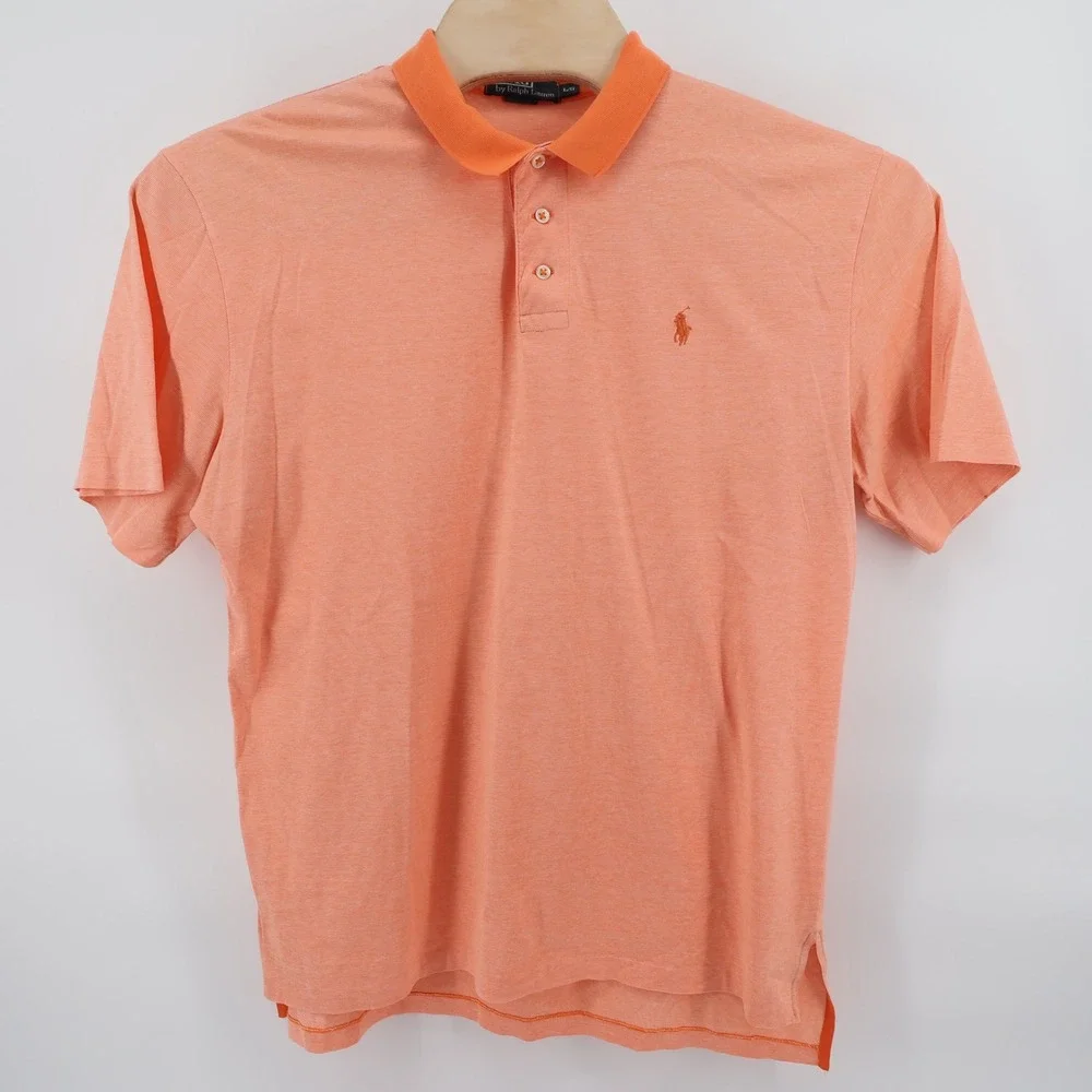 Polo Ralph Lauren Men's Orange Striped Short Sleeve Polo Shirt‎ Size Large